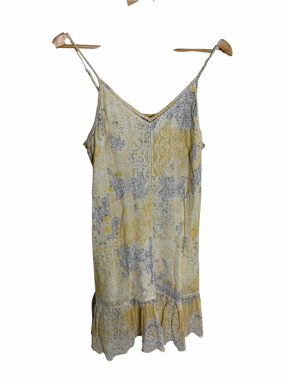 Rachel Zoe yellow floral embroidered eyelet smocked cottagecore dress size L